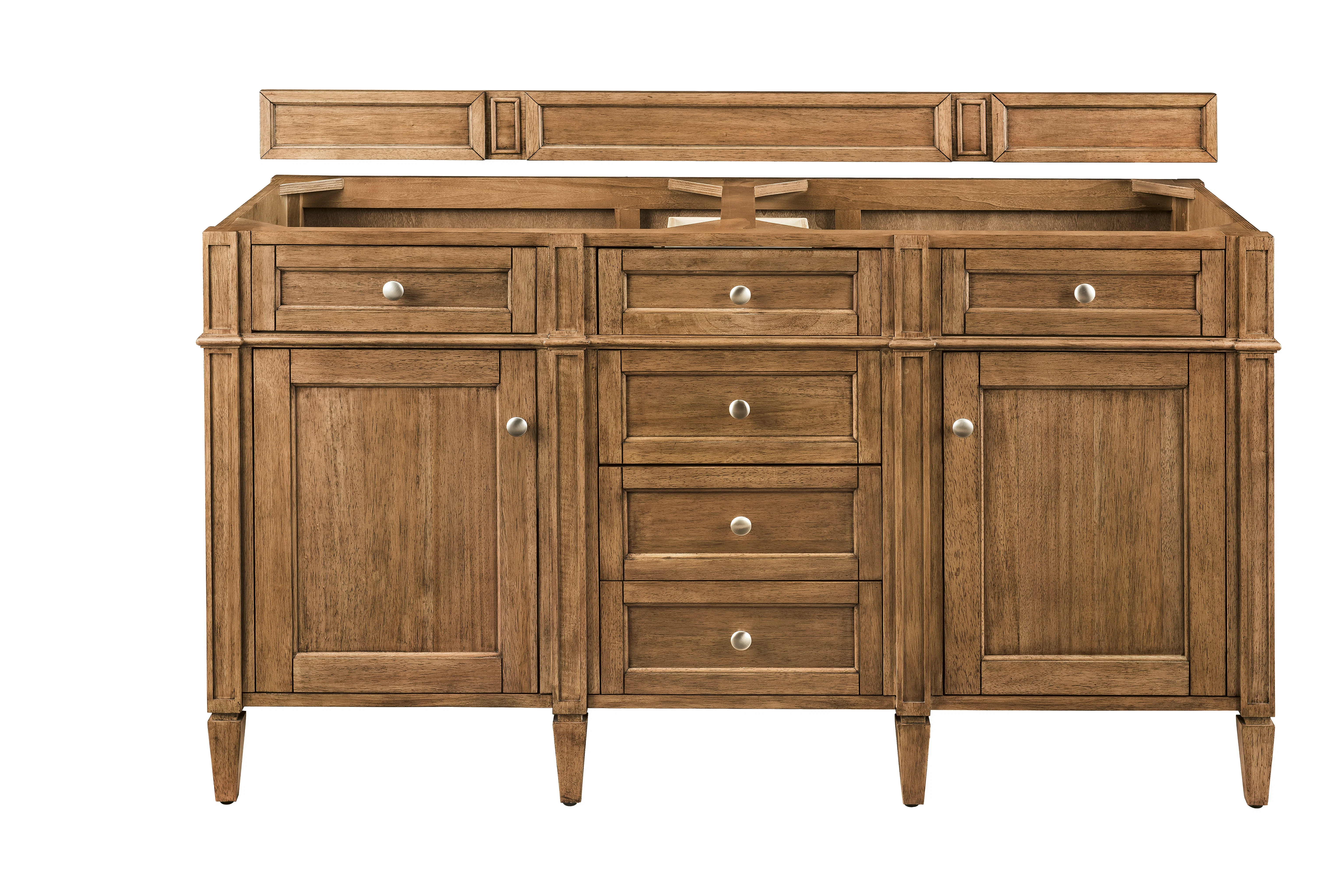 Brittany 60" Double Vanity, Saddle Brown w/ 3 CM Ethereal Noctis Silestone Top