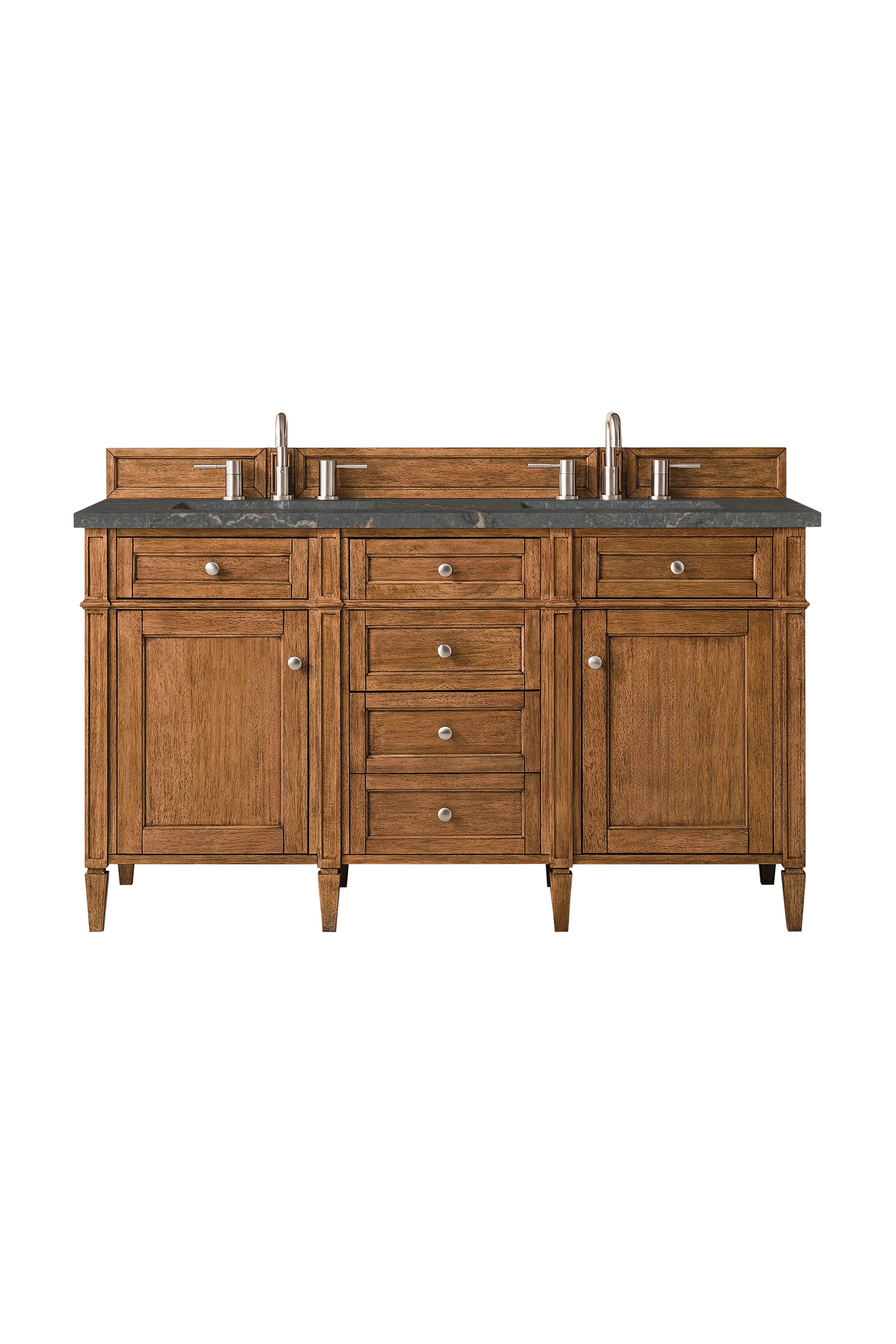 Brittany 60" Double Vanity, Saddle Brown w/ 3 CM Parisien Bleu Silestone Top