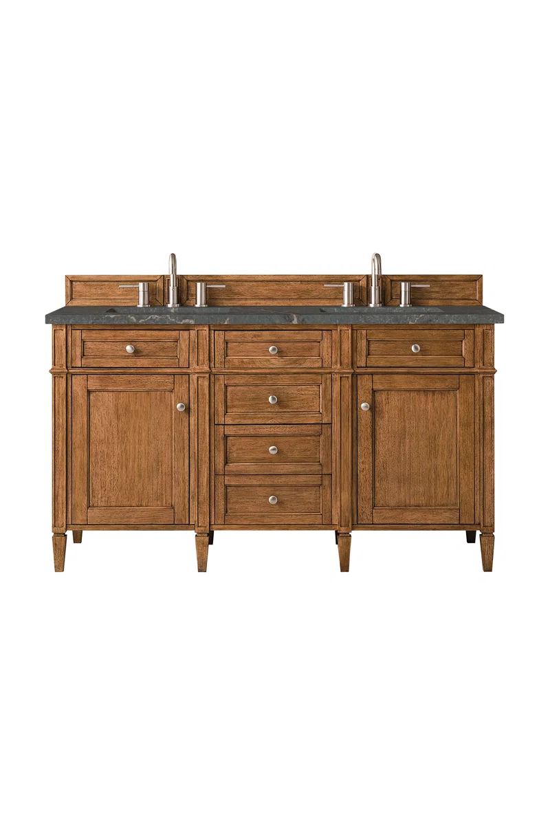 Brittany 60" Double Vanity, Saddle Brown w/ 3 CM Parisien Bleu Silestone Top