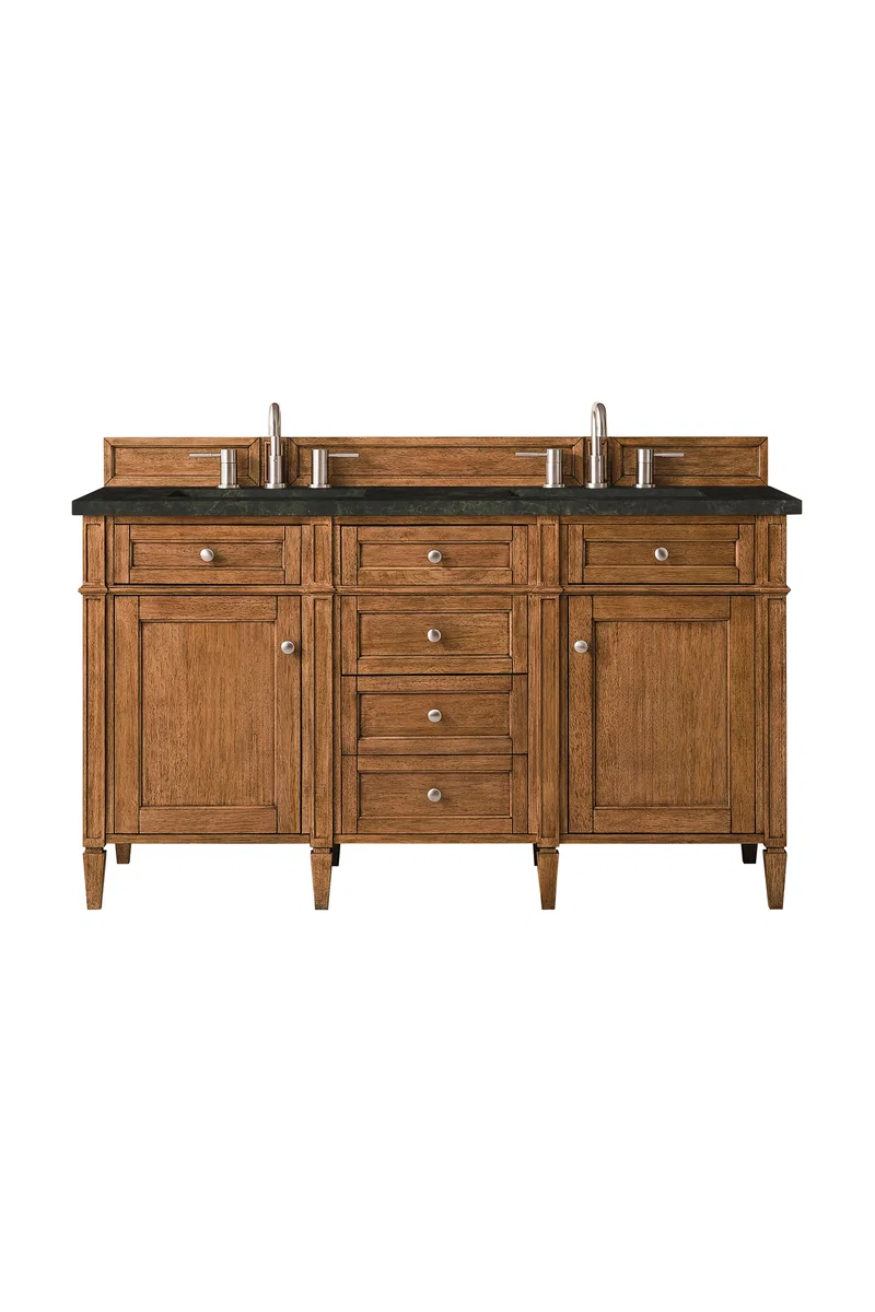 Brittany 60" Double Vanity, Saddle Brown, w/ 3 CM Phantome Eclos Top