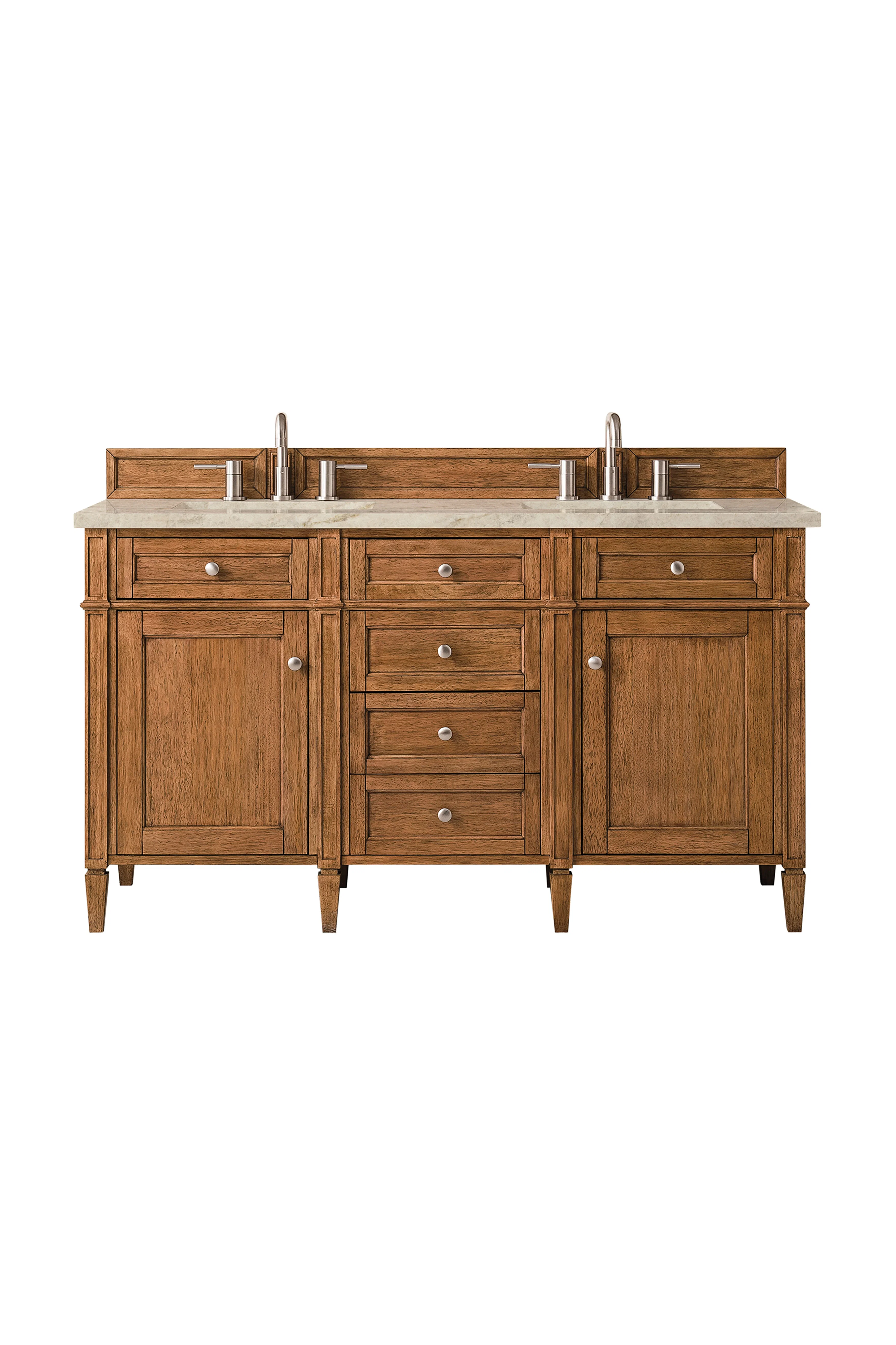 Brittany 60" Double Vanity, Saddle Brown, w/ 3 CM Tajnar Eclos Top