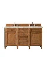 Brittany 60" Double Vanity, Saddle Brown, w/ 3 CM Tajnar Eclos Top