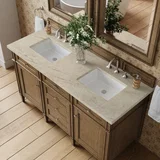 Brittany 60" Double Vanity, Saddle Brown, w/ 3 CM Tajnar Eclos Top