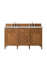 Brittany 60" Double Vanity, Saddle Brown w/ 3 CM Victorian Silver Silestone Top