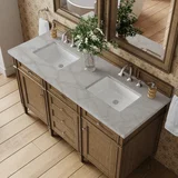 Brittany 60" Double Vanity, Saddle Brown w/ 3 CM Victorian Silver Silestone Top