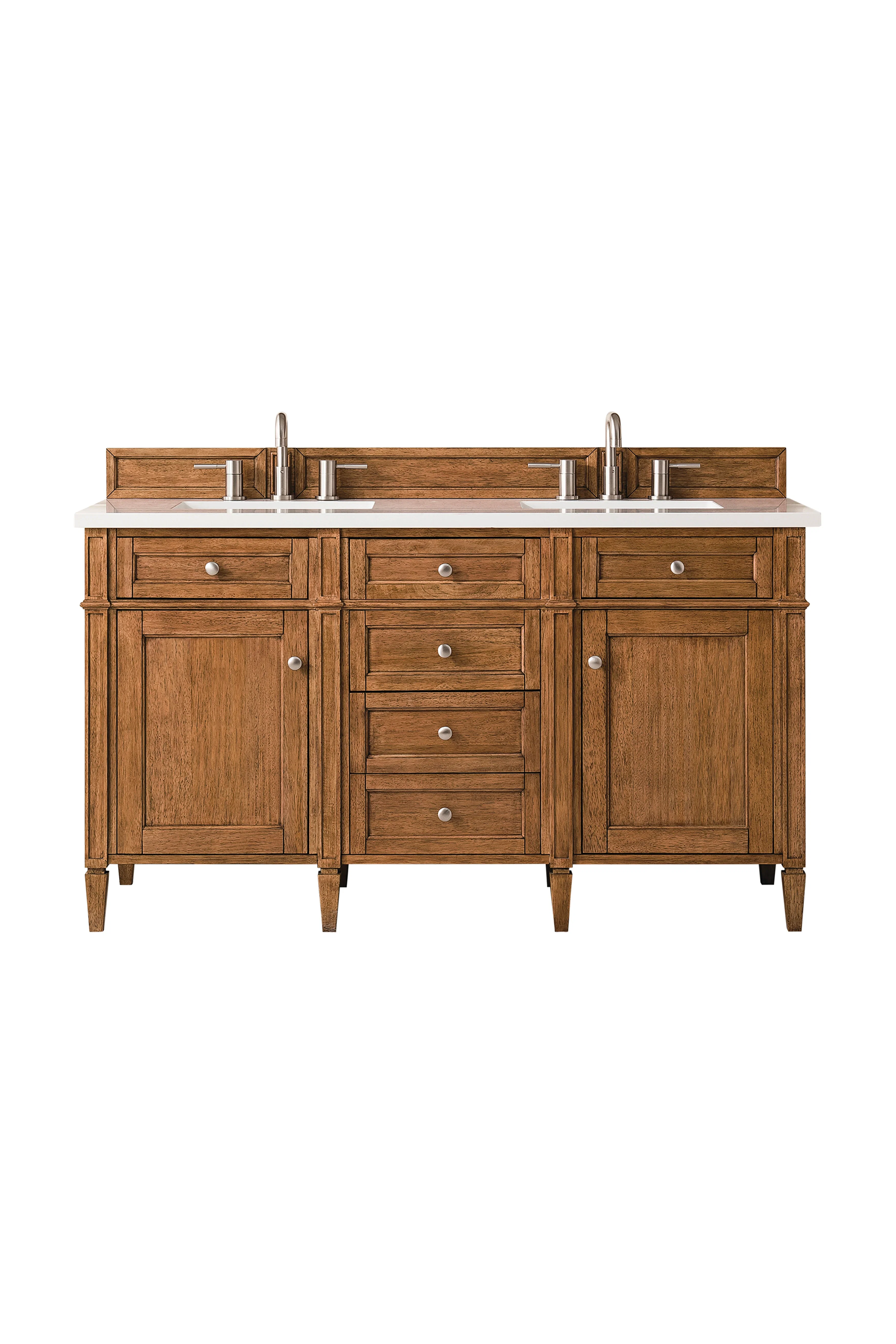Brittany 60" Double Vanity, Saddle Brown w/ 3 CM White Zeus Silestone Top