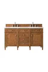 Brittany 60" Double Vanity, Saddle Brown w/ 3 CM White Zeus Silestone Top