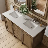 Brittany 60" Double Vanity, Saddle Brown w/ 3 CM White Zeus Silestone Top