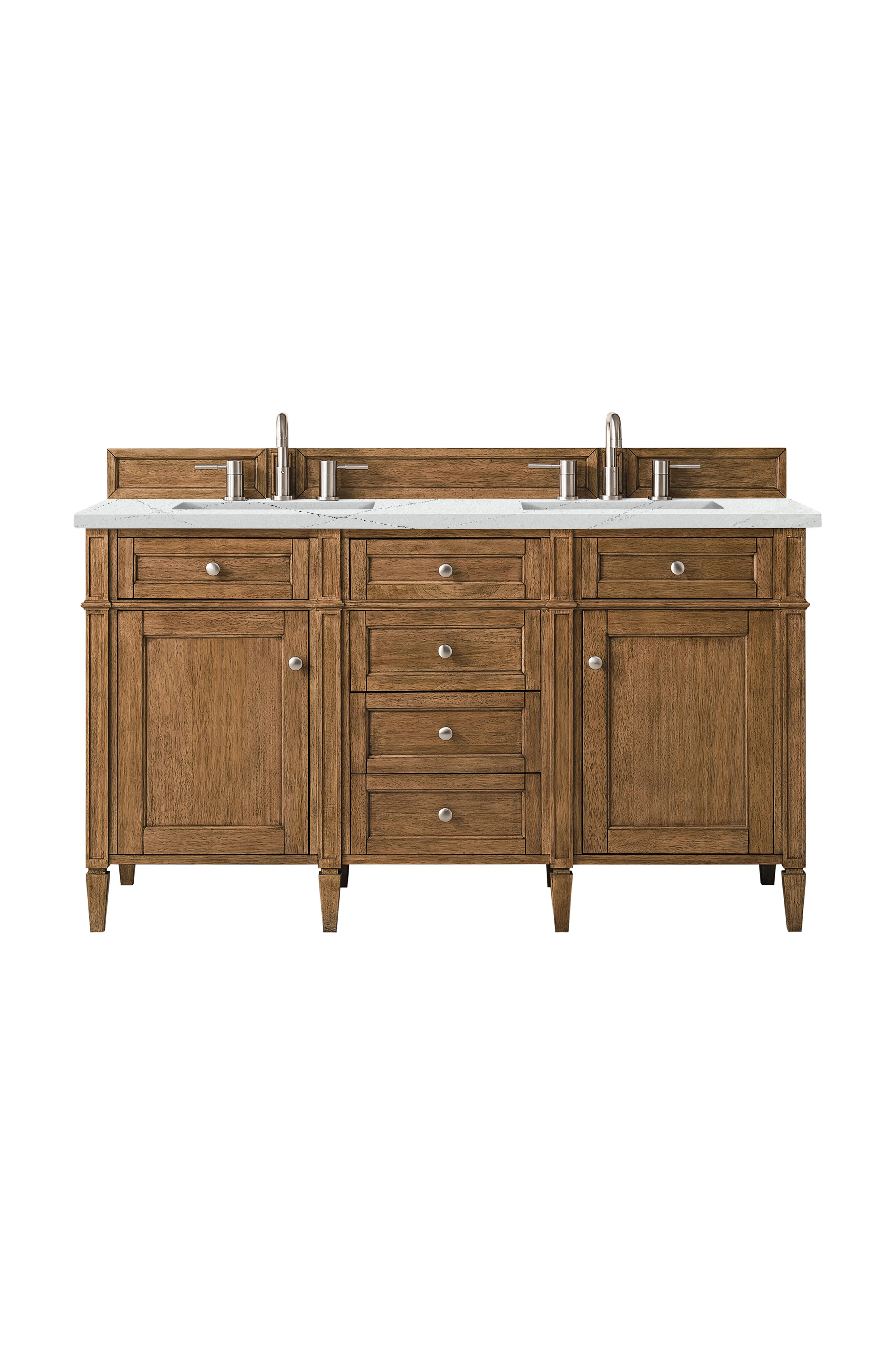 Brittany 60" Double Vanity, Saddle Brown w/ 3 CM Ethereal Noctis Silestone Top w/FreePower Wireless Charger