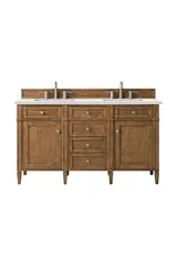 Brittany 60" Double Vanity, Saddle Brown w/ 3 CM Ethereal Noctis Silestone Top w/FreePower Wireless Charger