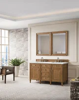 Brittany 60" Double Vanity, Saddle Brown w/ 3 CM Ethereal Noctis Silestone Top w/FreePower Wireless Charger