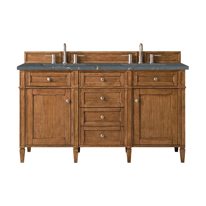 Brittany 60" Double Vanity, Saddle Brown w/ 3 CM Parisien Bleu Silestone Top w/FreePower Wireless Charger