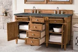 Brittany 60" Double Vanity, Saddle Brown w/ 3 CM Parisien Bleu Silestone Top w/FreePower Wireless Charger