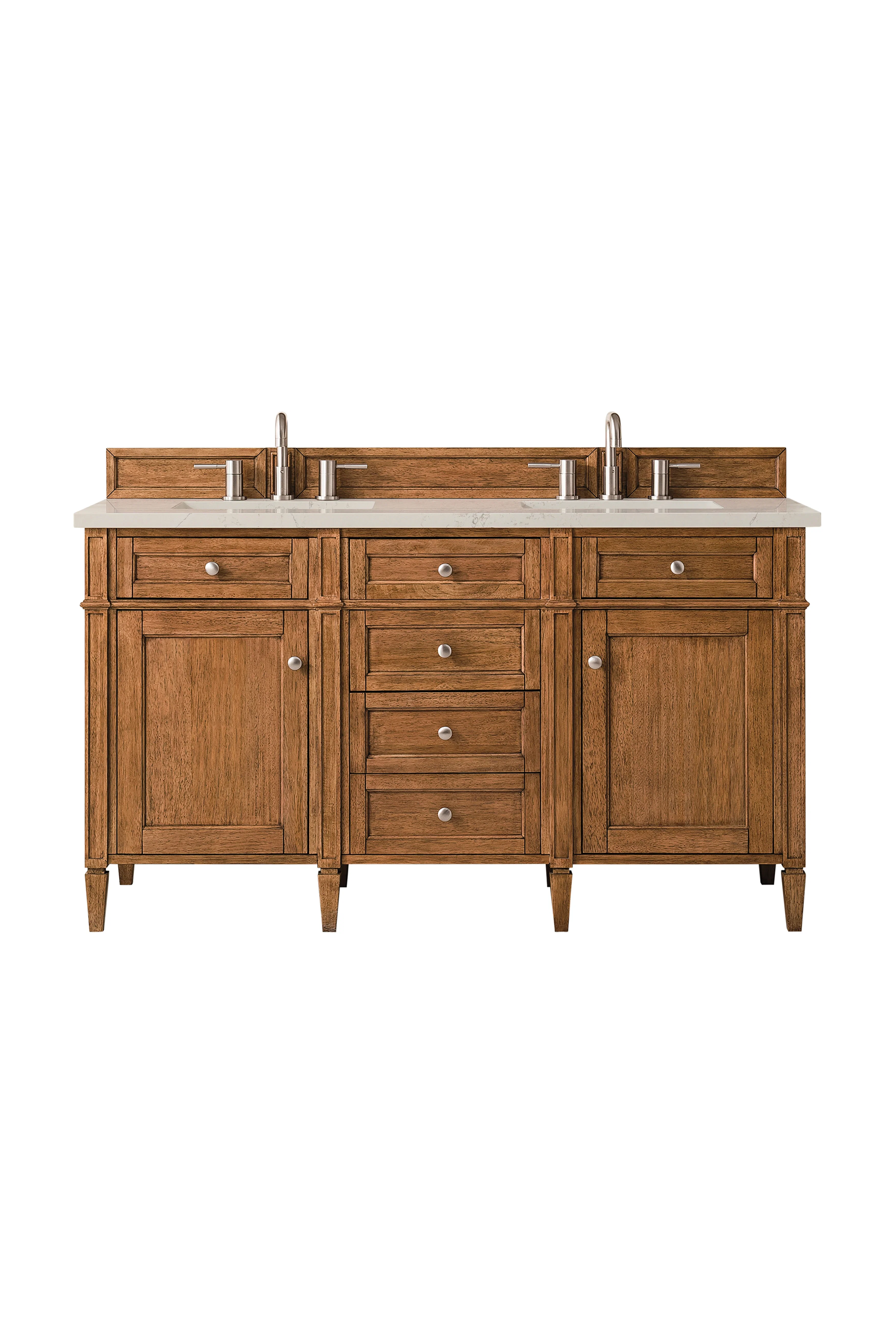 Brittany 60" Double Vanity, Saddle Brown, w/ 3 CM Siberian Silestone Top w/FreePower Wireless Charger