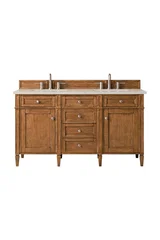 Brittany 60" Double Vanity, Saddle Brown, w/ 3 CM Siberian Silestone Top w/FreePower Wireless Charger