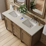 Brittany 60" Double Vanity, Saddle Brown, w/ 3 CM Siberian Silestone Top w/FreePower Wireless Charger