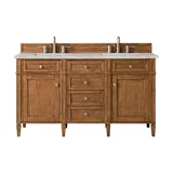 Brittany 60" Double Vanity, Saddle Brown w/ 3 CM Victorian Silver Silestone Top w/FreePower Wireless Charger