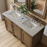Brittany 60" Double Vanity, Saddle Brown w/ 3 CM Victorian Silver Silestone Top w/FreePower Wireless Charger