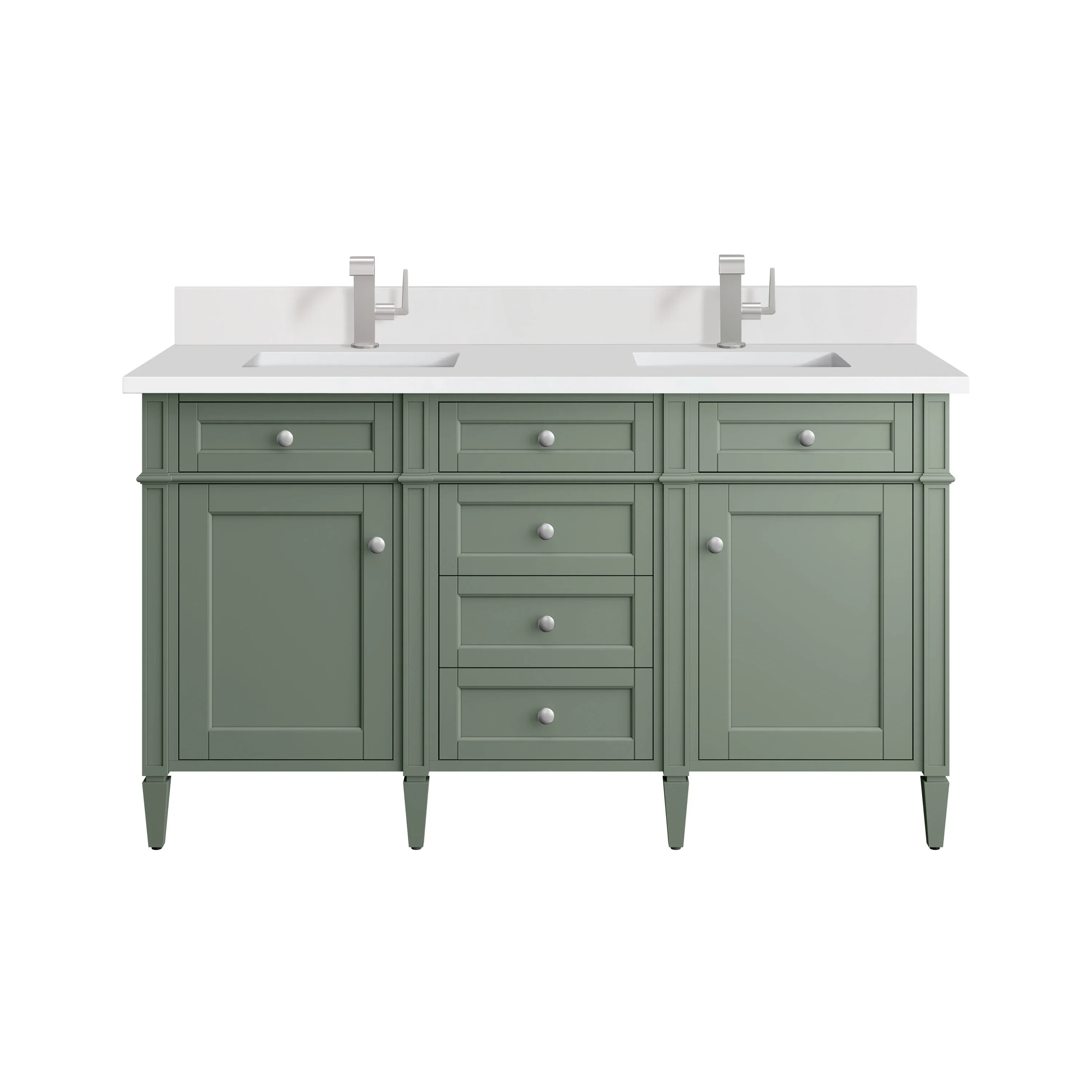 Brittany 60" Double Vanity, Smokey Celadon w/ Single Hole 3 CM White Zeus Top & Backsplash