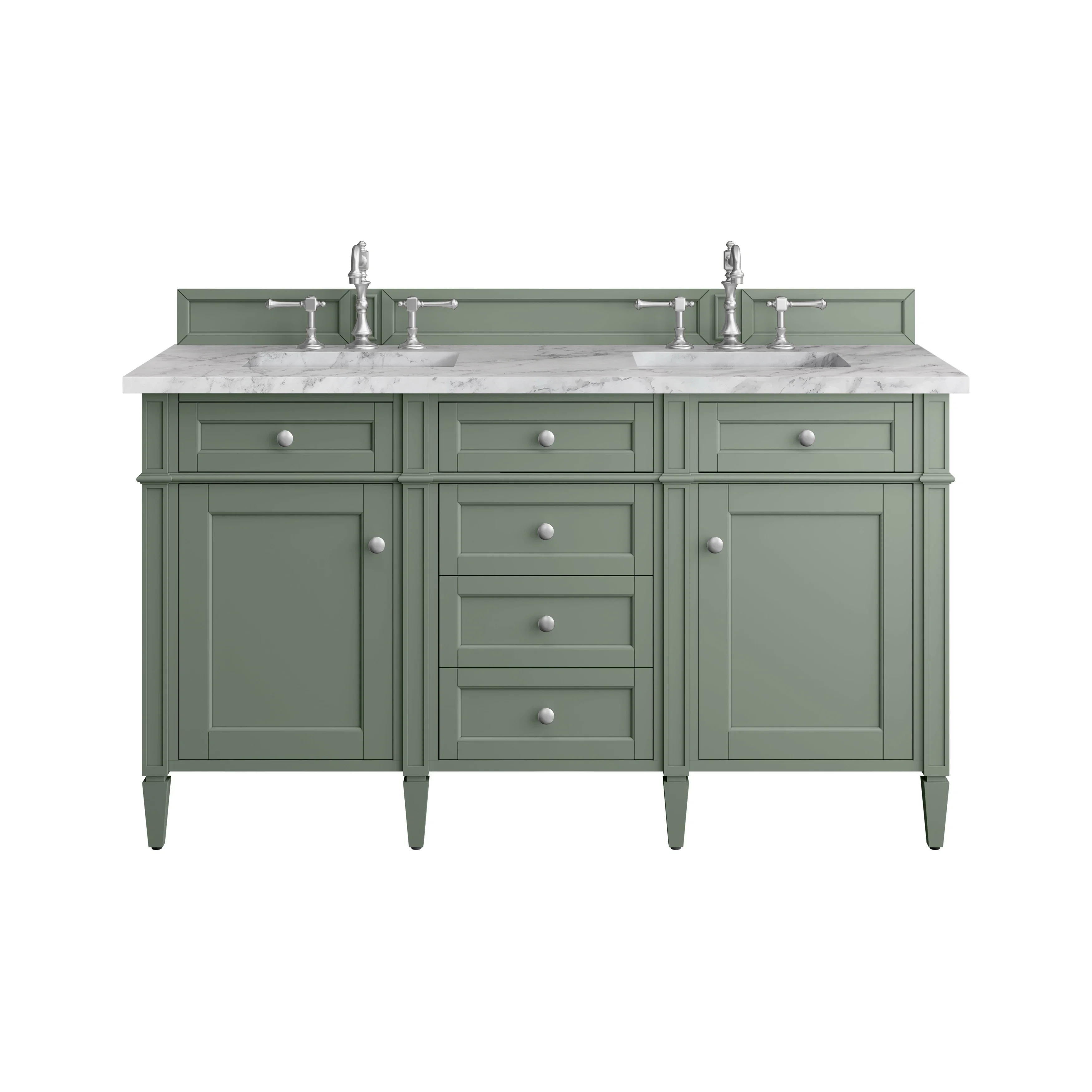 Brittany 60" Double Vanity, Smokey Celadon w/ 3 CM Carrara Marble Top