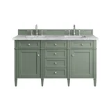 Brittany 60" Double Vanity, Smokey Celadon w/ 3 CM Carrara Marble Top