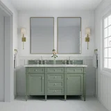 Brittany 60" Double Vanity, Smokey Celadon w/ 3 CM Carrara Marble Top