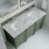 Brittany 60" Double Vanity, Smokey Celadon w/ 3 CM Carrara Marble Top