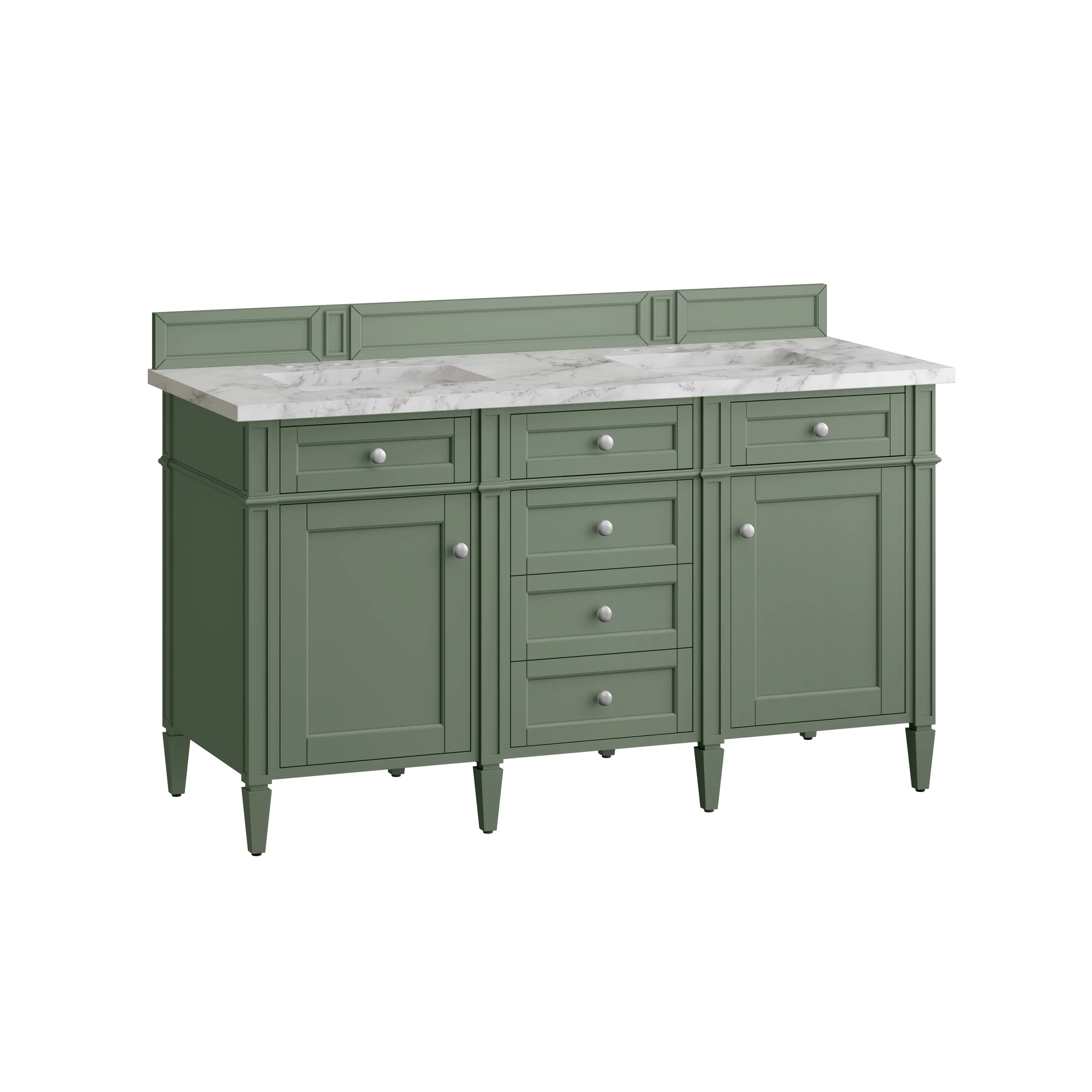 Brittany 60" Double Vanity, Smokey Celadon w/ 3 CM Carrara Marble Top