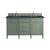 Brittany 60" Double Vanity, Smokey Celadon w/ 3 CM Charcoal Soapstone Top