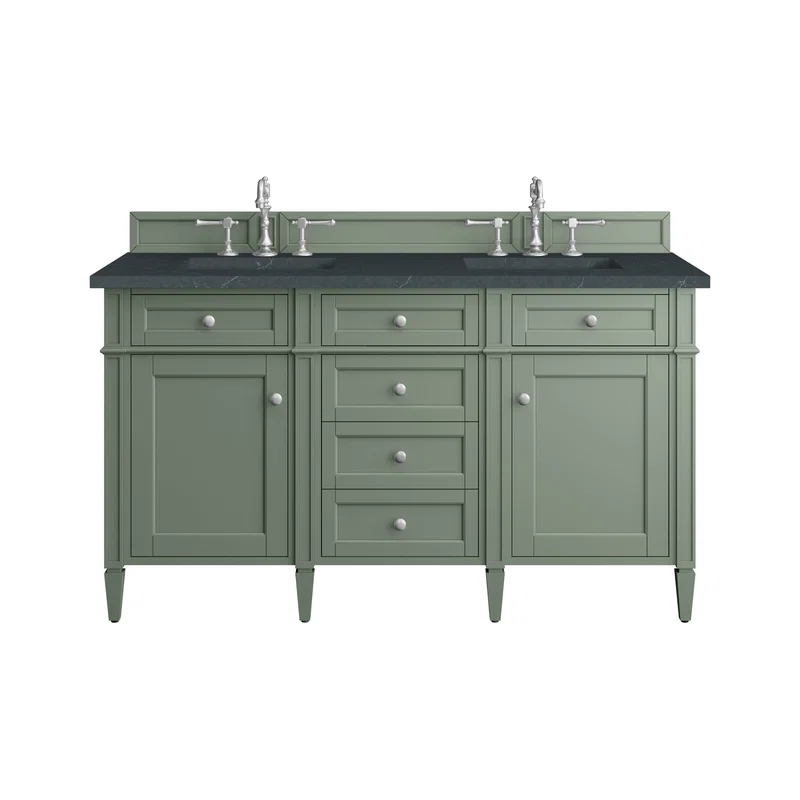 Brittany 60" Double Vanity, Smokey Celadon w/ 3 CM Charcoal Soapstone Top