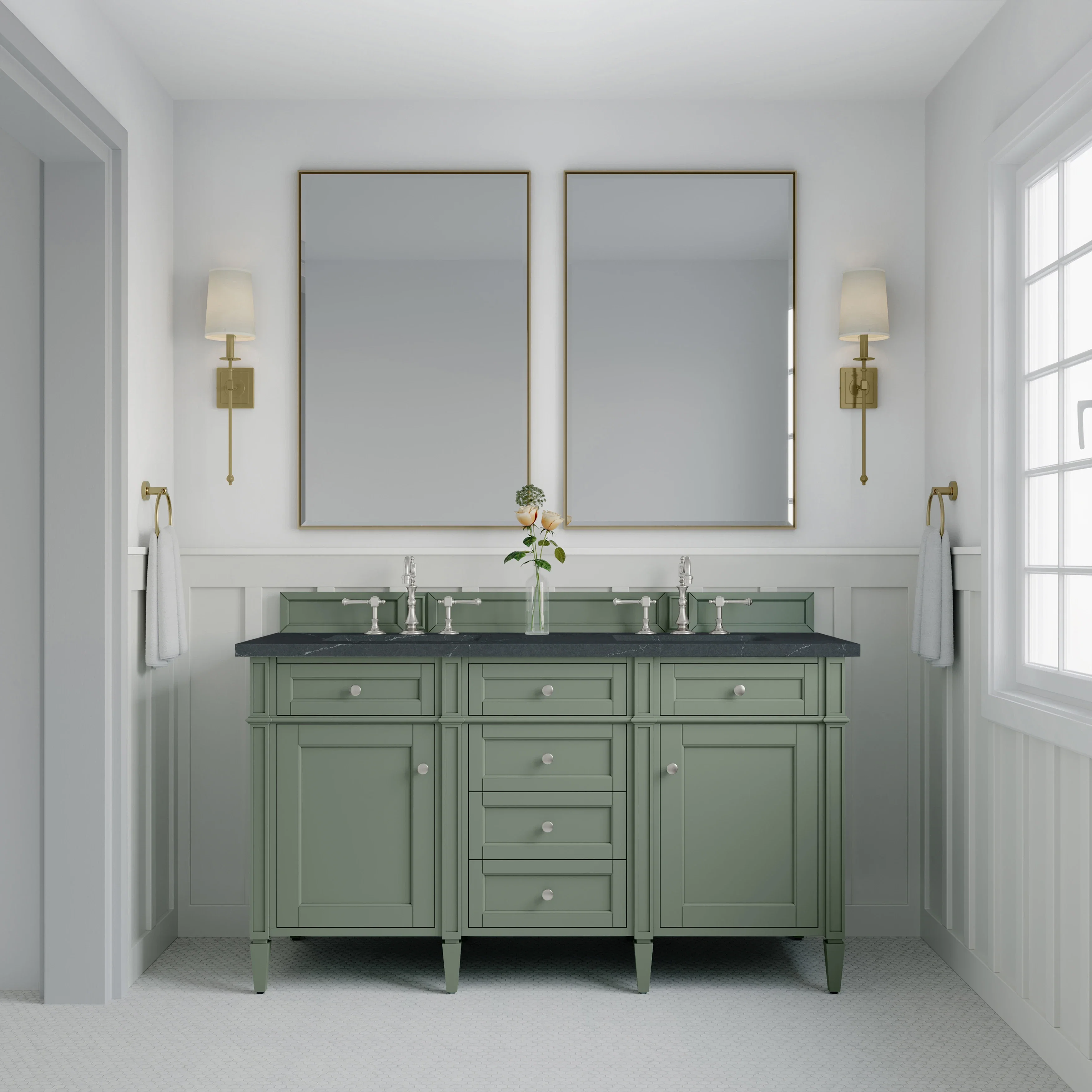 Brittany 60" Double Vanity, Smokey Celadon w/ 3 CM Charcoal Soapstone Top