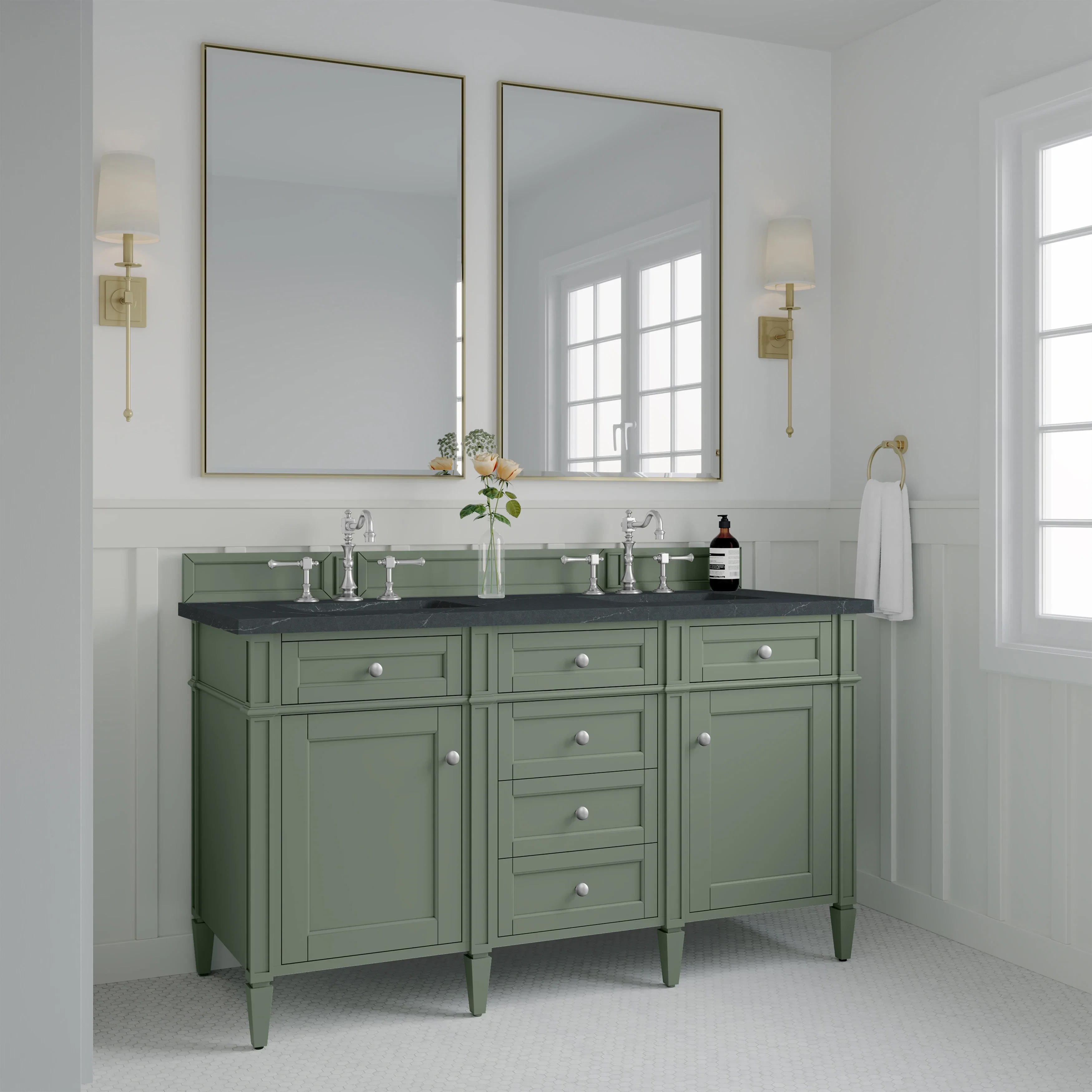 Brittany 60" Double Vanity, Smokey Celadon w/ 3 CM Charcoal Soapstone Top