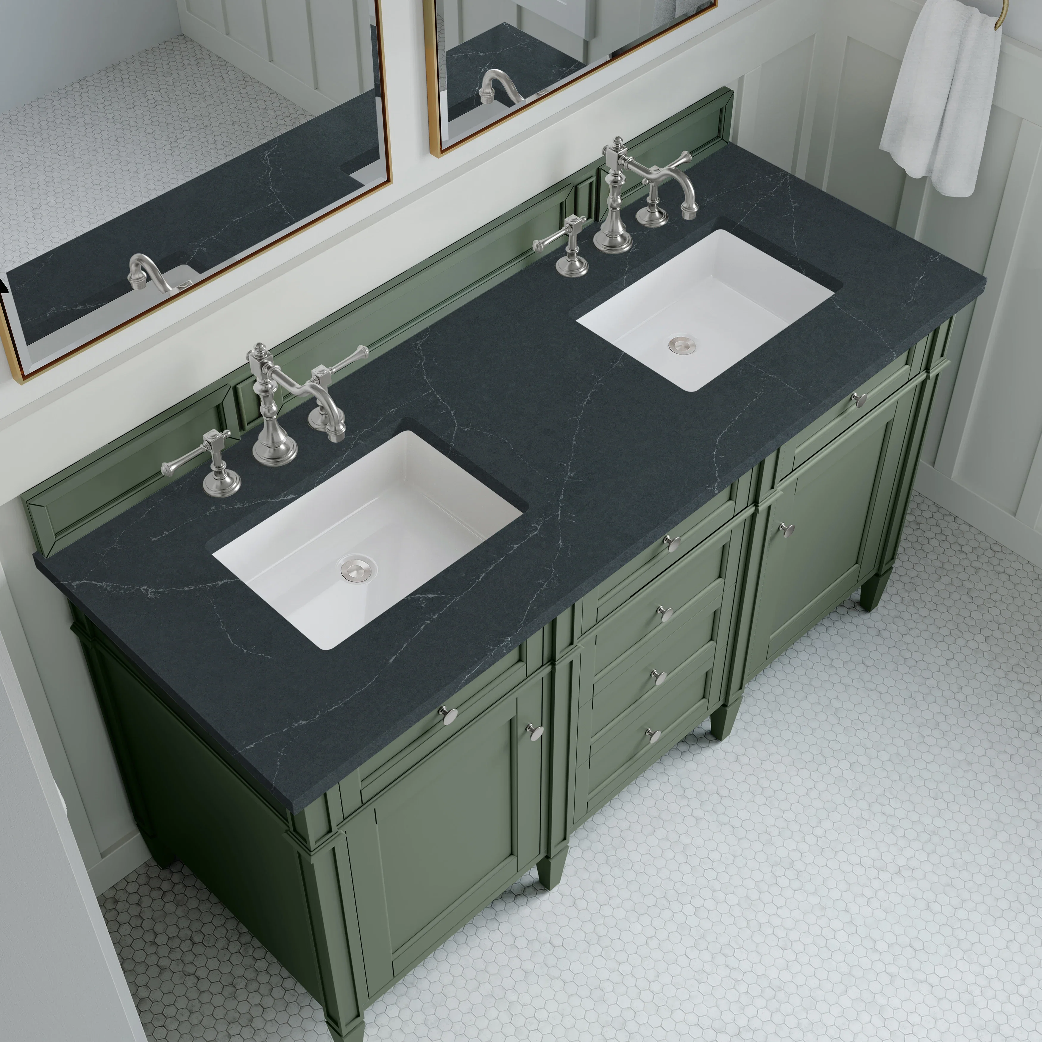 Brittany 60" Double Vanity, Smokey Celadon w/ 3 CM Charcoal Soapstone Top