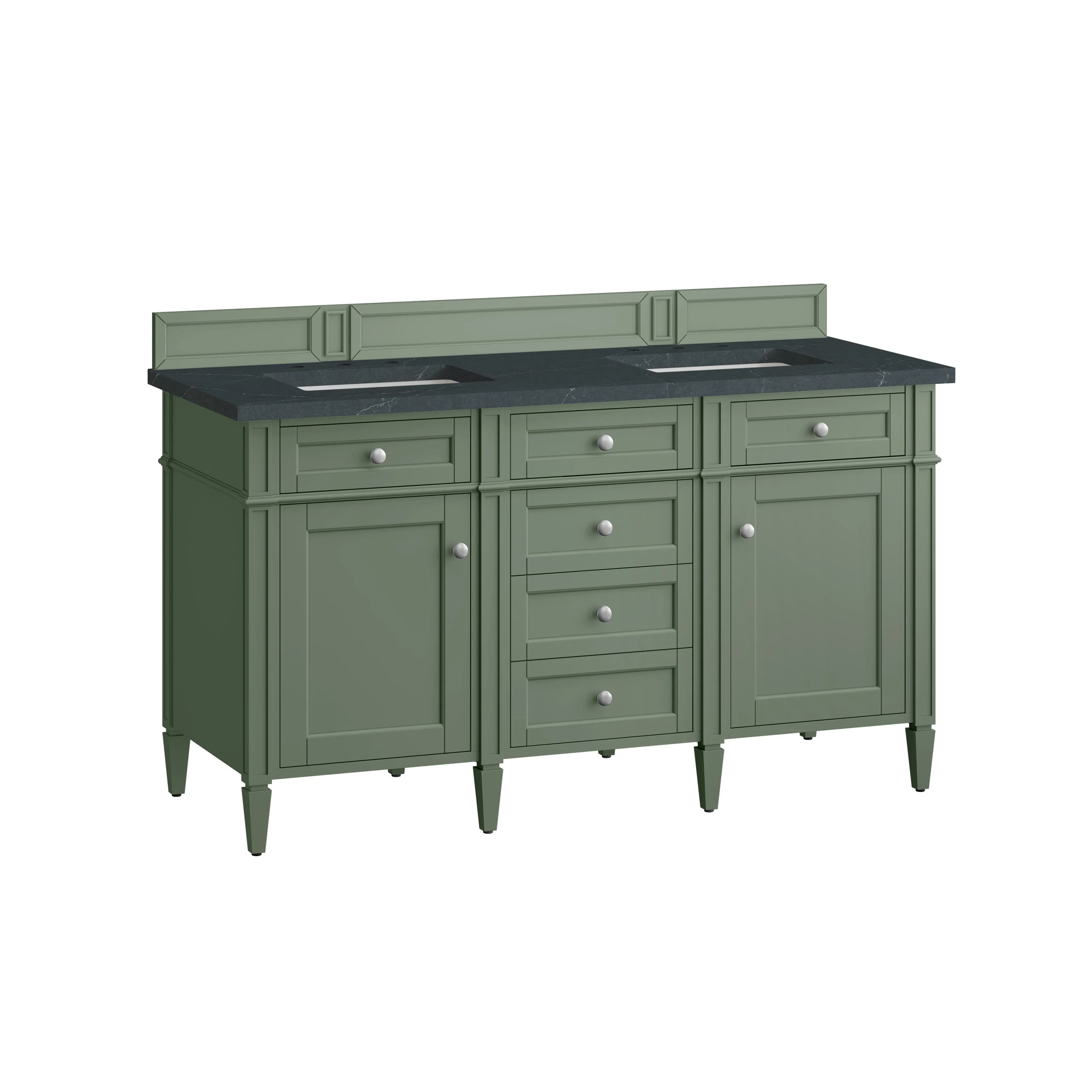 Brittany 60" Double Vanity, Smokey Celadon w/ 3 CM Charcoal Soapstone Top