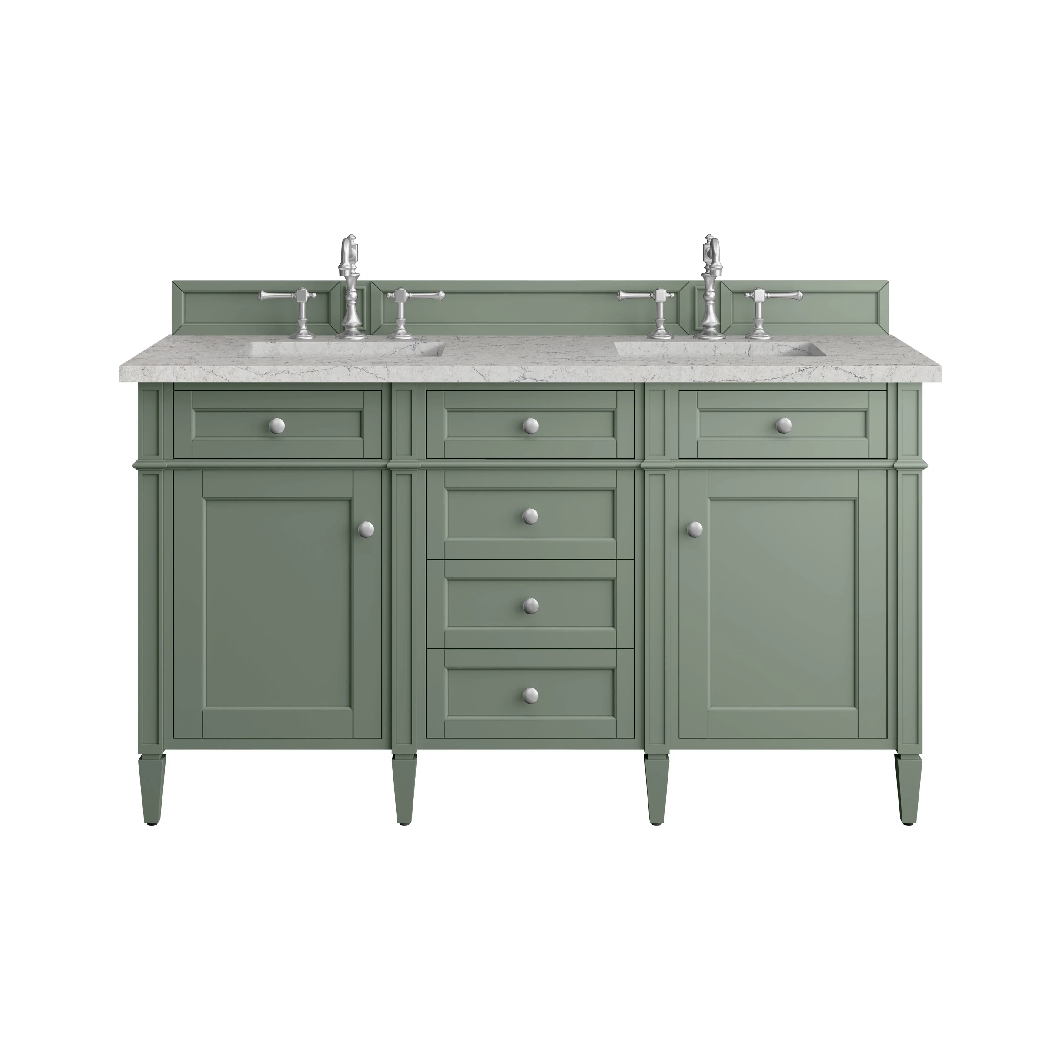 Brittany 60" Double Vanity, Smokey Celadon w/ 3 CM Eternal Jasmine Pearl Top