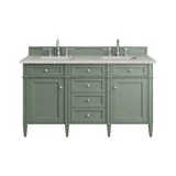 Brittany 60" Double Vanity, Smokey Celadon w/ 3 CM Eternal Jasmine Pearl Top