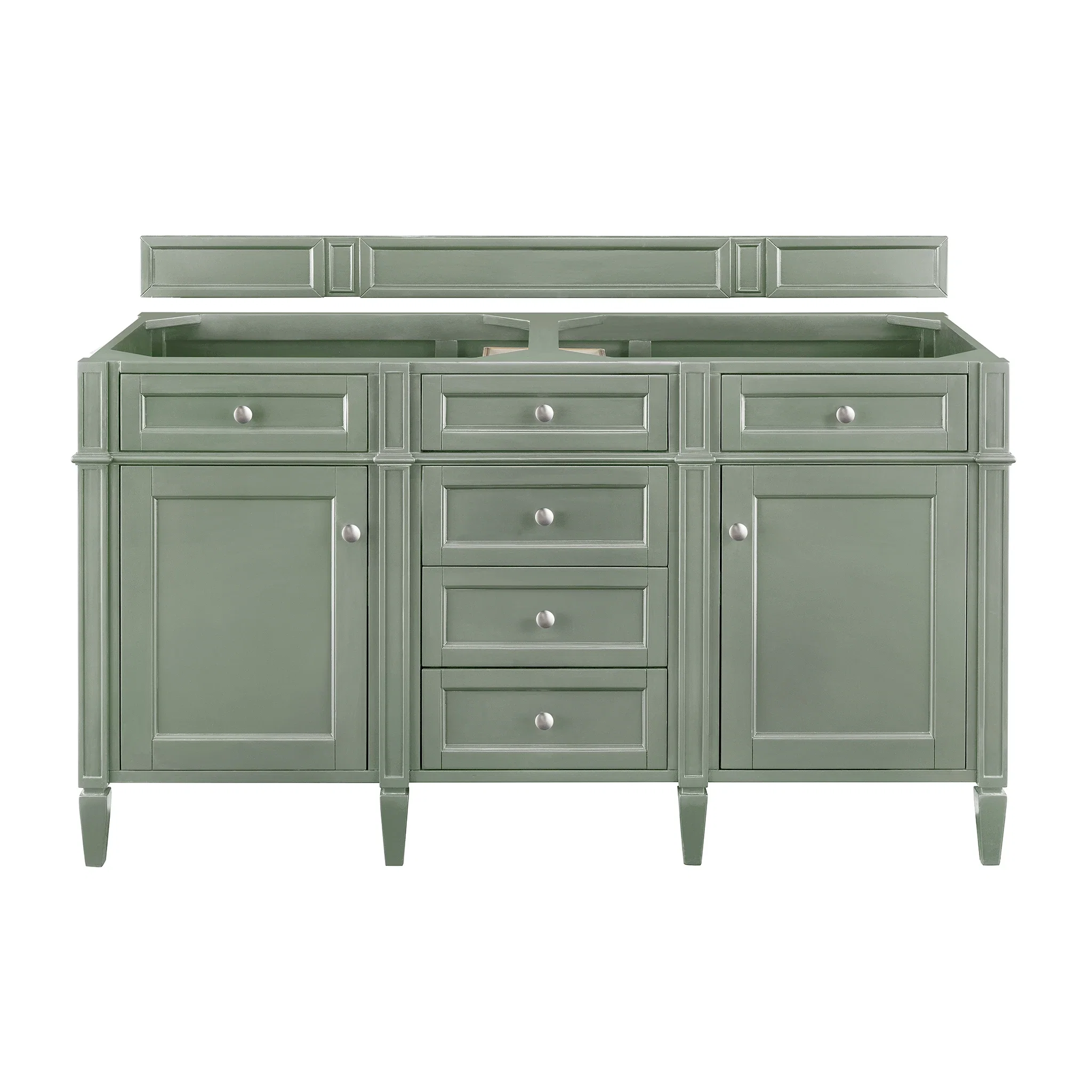 Brittany 60" Double Vanity, Smokey Celadon w/ 3 CM Eternal Jasmine Pearl Top