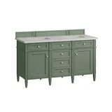 Brittany 60" Double Vanity, Smokey Celadon w/ 3 CM Eternal Jasmine Pearl Top