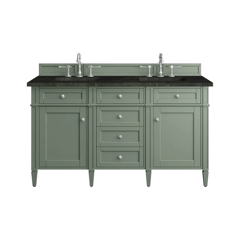 Brittany 60" Double Vanity, Smokey Celadon, w/ 3 CM Phantome Eclos Top