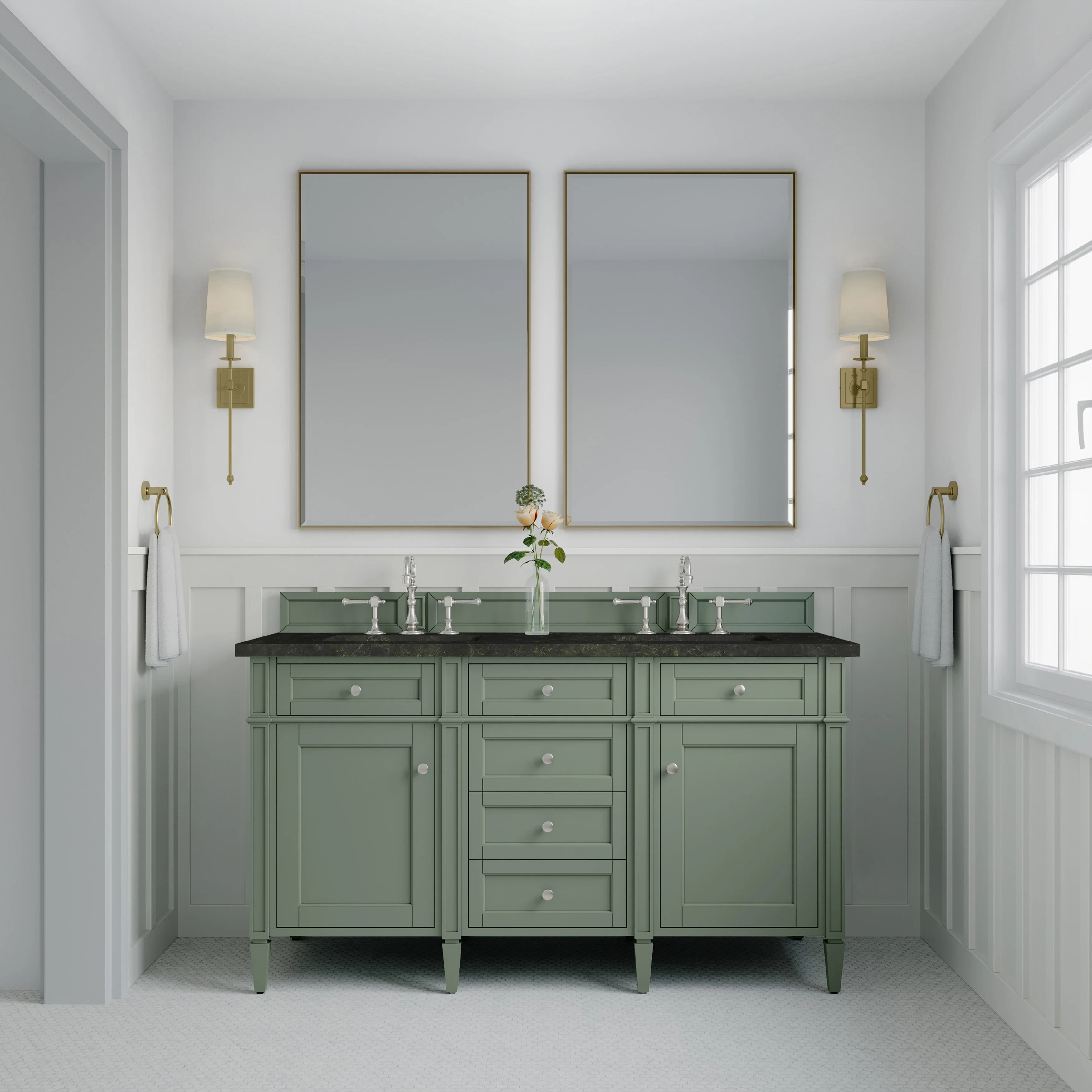 Brittany 60" Double Vanity, Smokey Celadon, w/ 3 CM Phantome Eclos Top