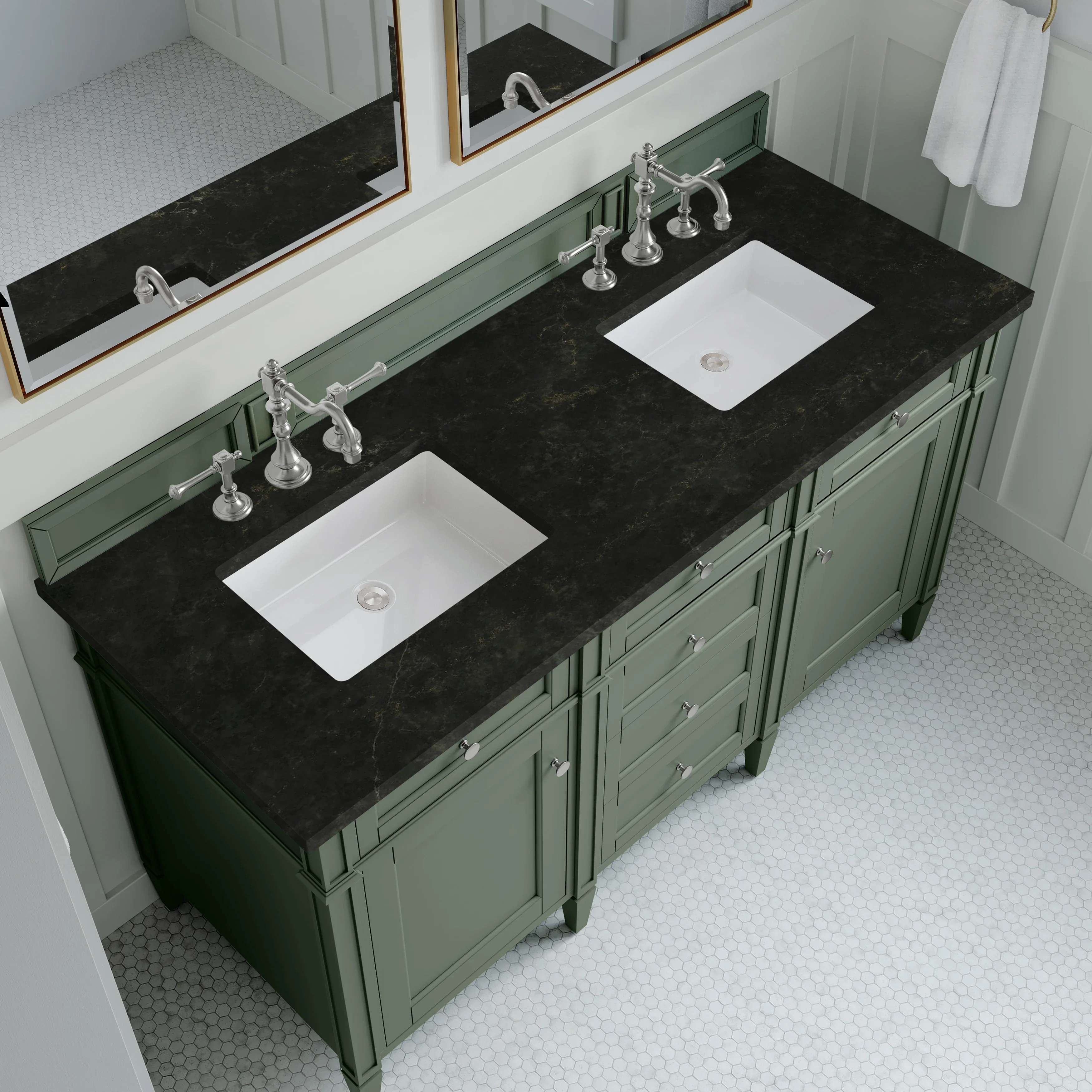 Brittany 60" Double Vanity, Smokey Celadon, w/ 3 CM Phantome Eclos Top