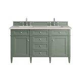 Brittany 60" Double Vanity, Smokey Celadon, w/ 3 CM Siberian Silestone Top