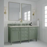 Brittany 60" Double Vanity, Smokey Celadon, w/ 3 CM Siberian Silestone Top