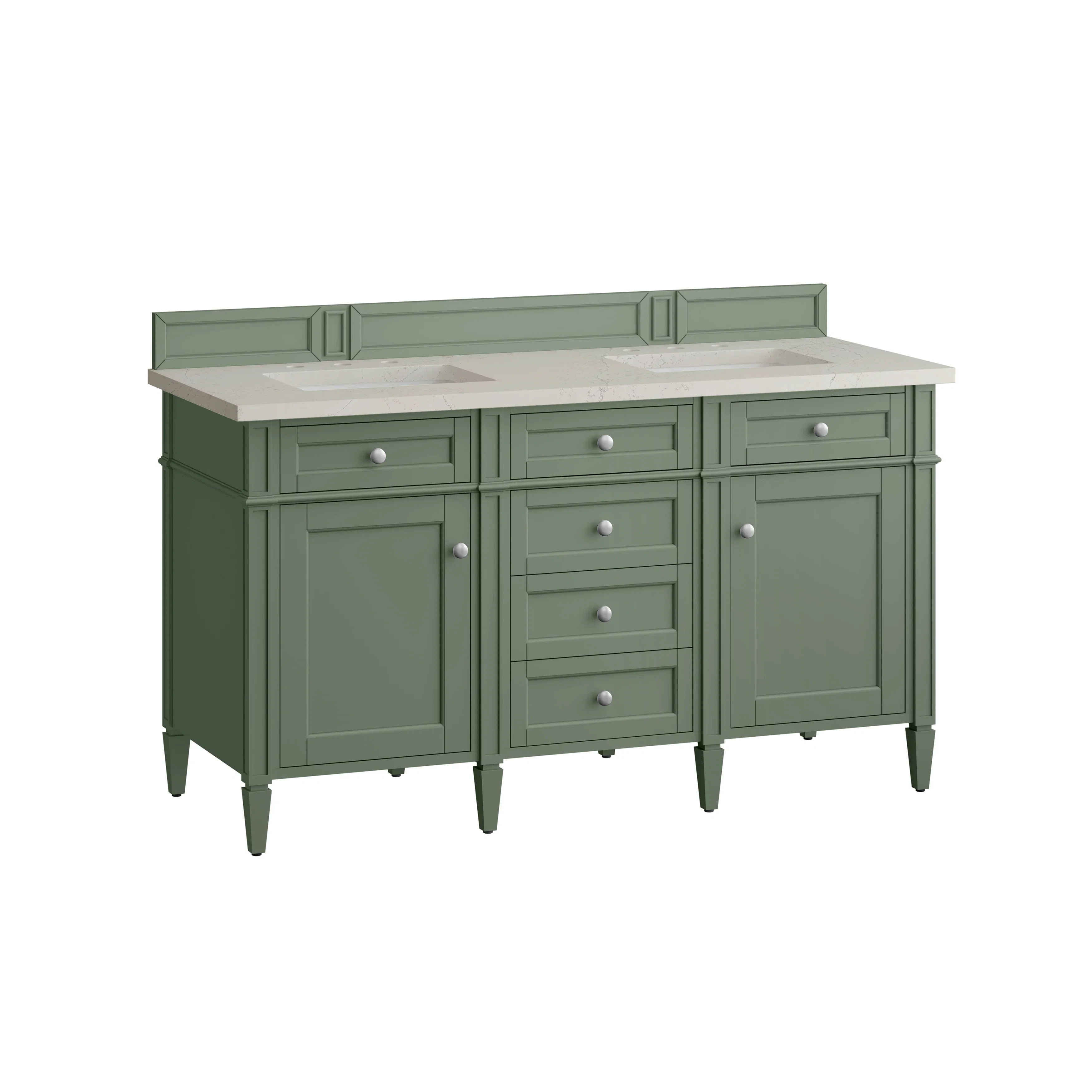 Brittany 60" Double Vanity, Smokey Celadon, w/ 3 CM Siberian Silestone Top