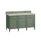 Brittany 60" Double Vanity, Smokey Celadon, w/ 3 CM Siberian Silestone Top