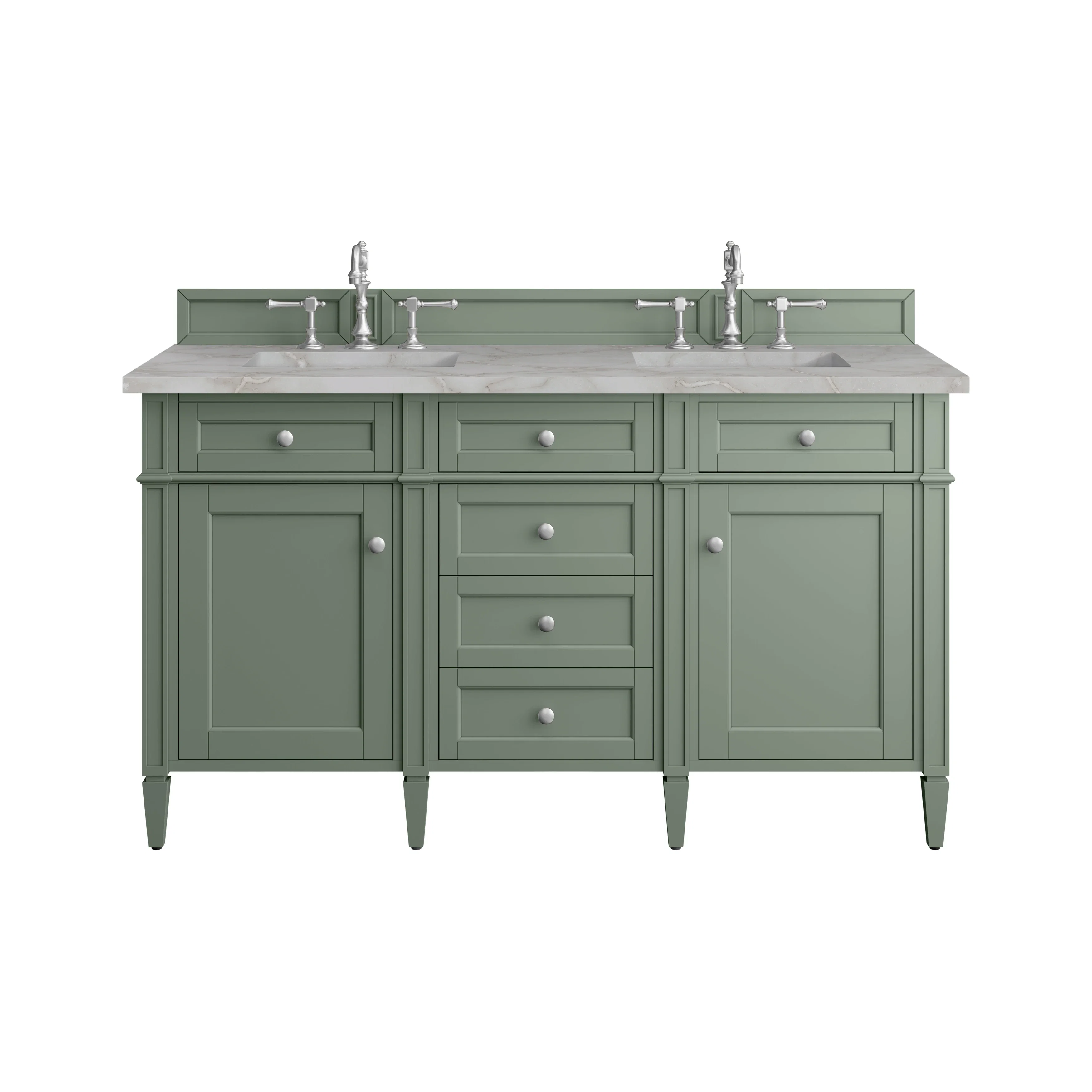 Brittany 60" Double Vanity, Smokey Celadon w/ 3 CM Victorian Silver Top