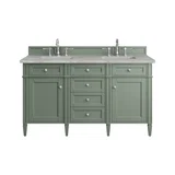 Brittany 60" Double Vanity, Smokey Celadon w/ 3 CM Victorian Silver Top