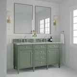 Brittany 60" Double Vanity, Smokey Celadon w/ 3 CM Victorian Silver Top