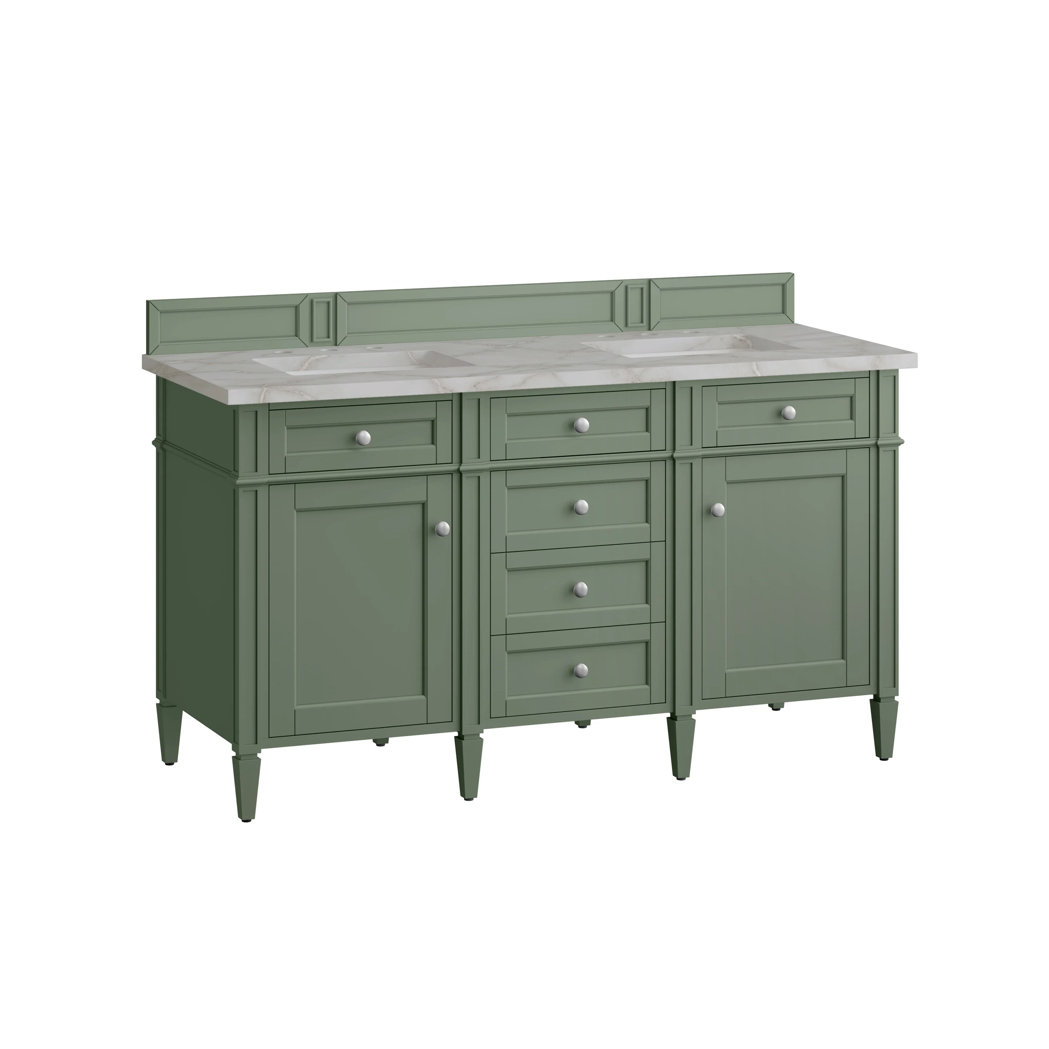 Brittany 60" Double Vanity, Smokey Celadon w/ 3 CM Victorian Silver Top