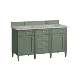 Brittany 60" Double Vanity, Smokey Celadon w/ 3 CM Victorian Silver Top